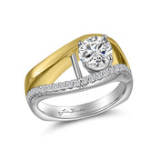 14K Two Tone Contemporary Offset Diamond Engagement Semi-Mount Ring